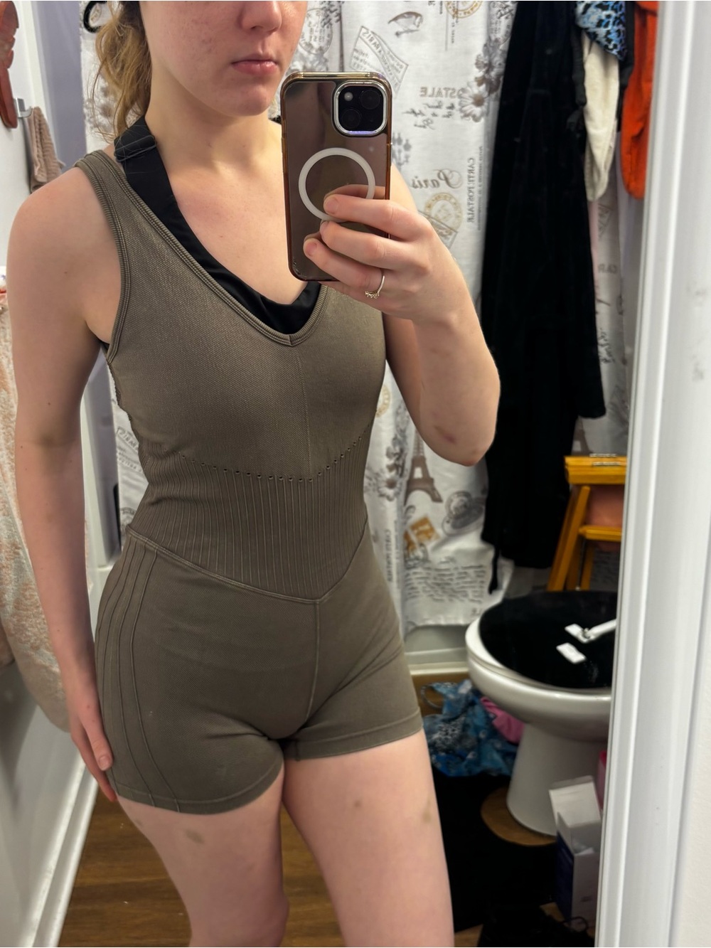 JoyLab Olive Ribbed Tank athletic Romper